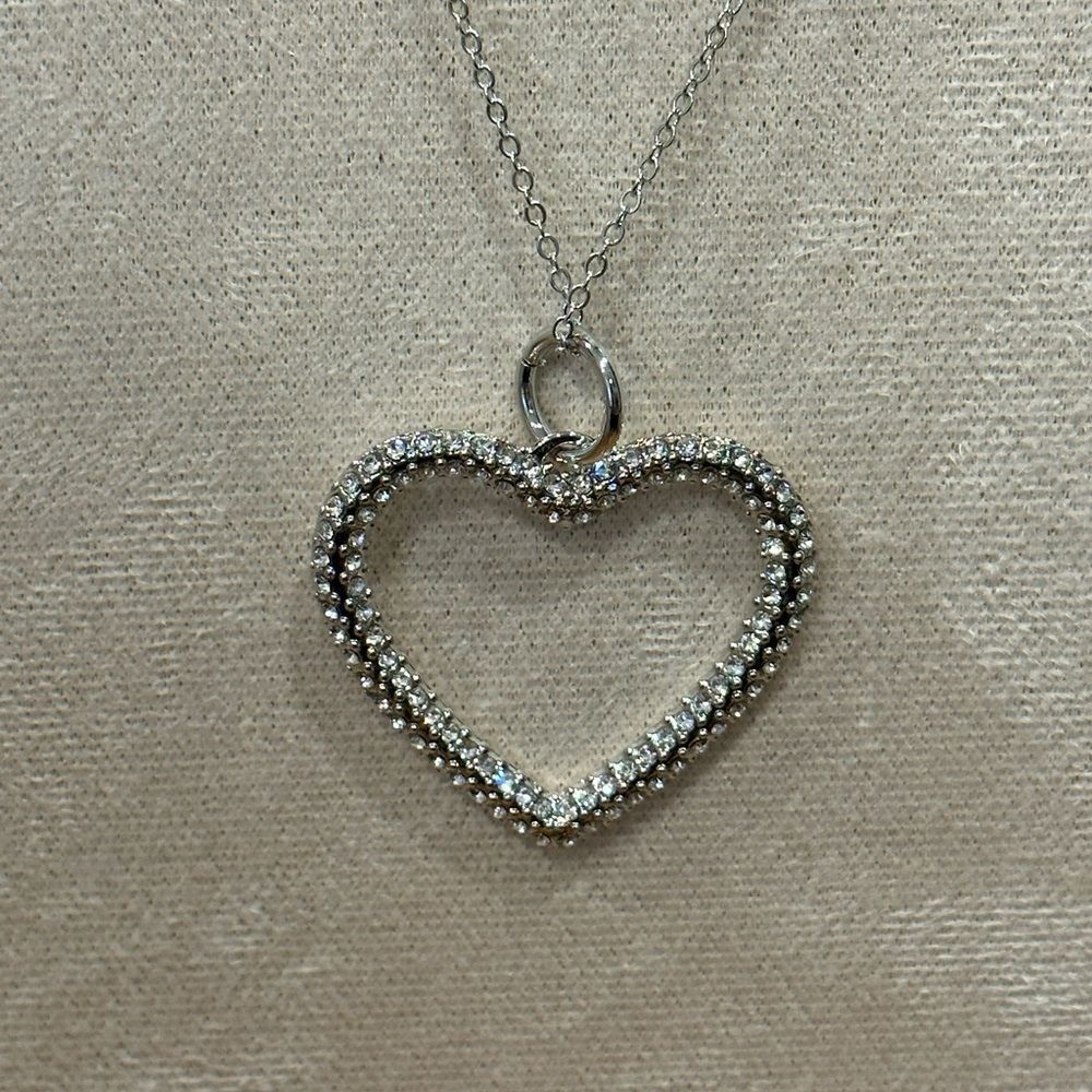 Swarovski crystal open heart silver necklace